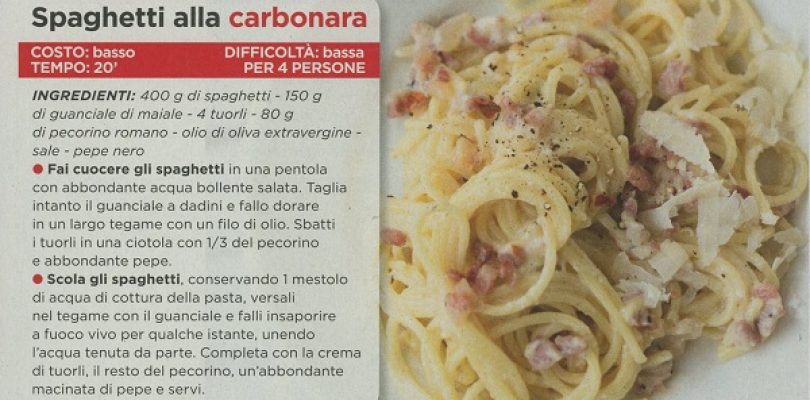 Paola Ferrari, spaghetti alla carbonara al top