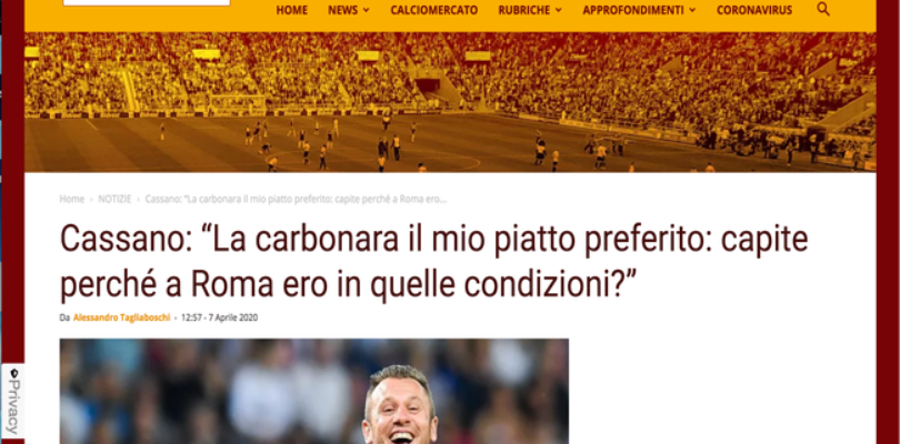 Carbonara piatto preferito di Cassano