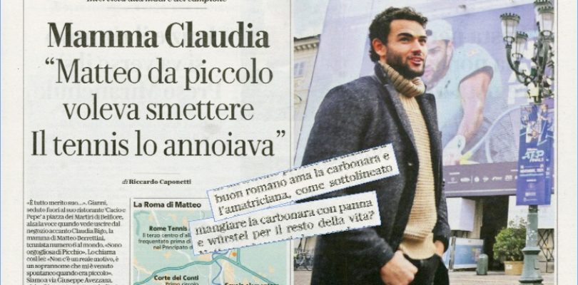 Matteo Berrettini e la carbonara su La Repubblica