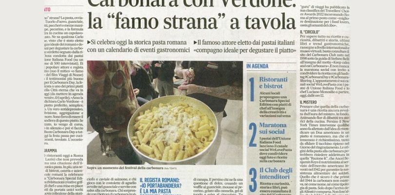 Carbonara Club su Il Messaggero del 6 Aprile 2022