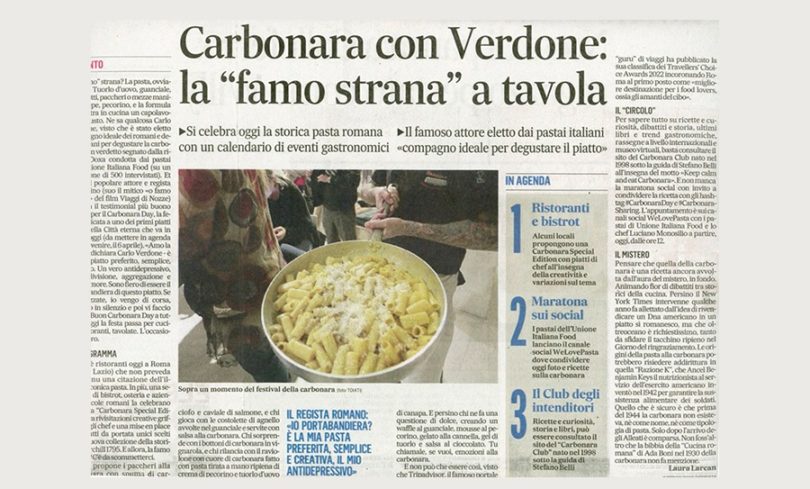 Carbonara Club su Il Messaggero del 6 Aprile 2022